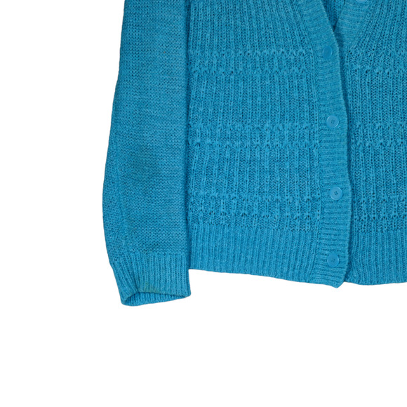 Coldwater Creek Cardigan Sweater Womens Large 14 Teal Blue Cable Knit Longer - Picture 6 of 13